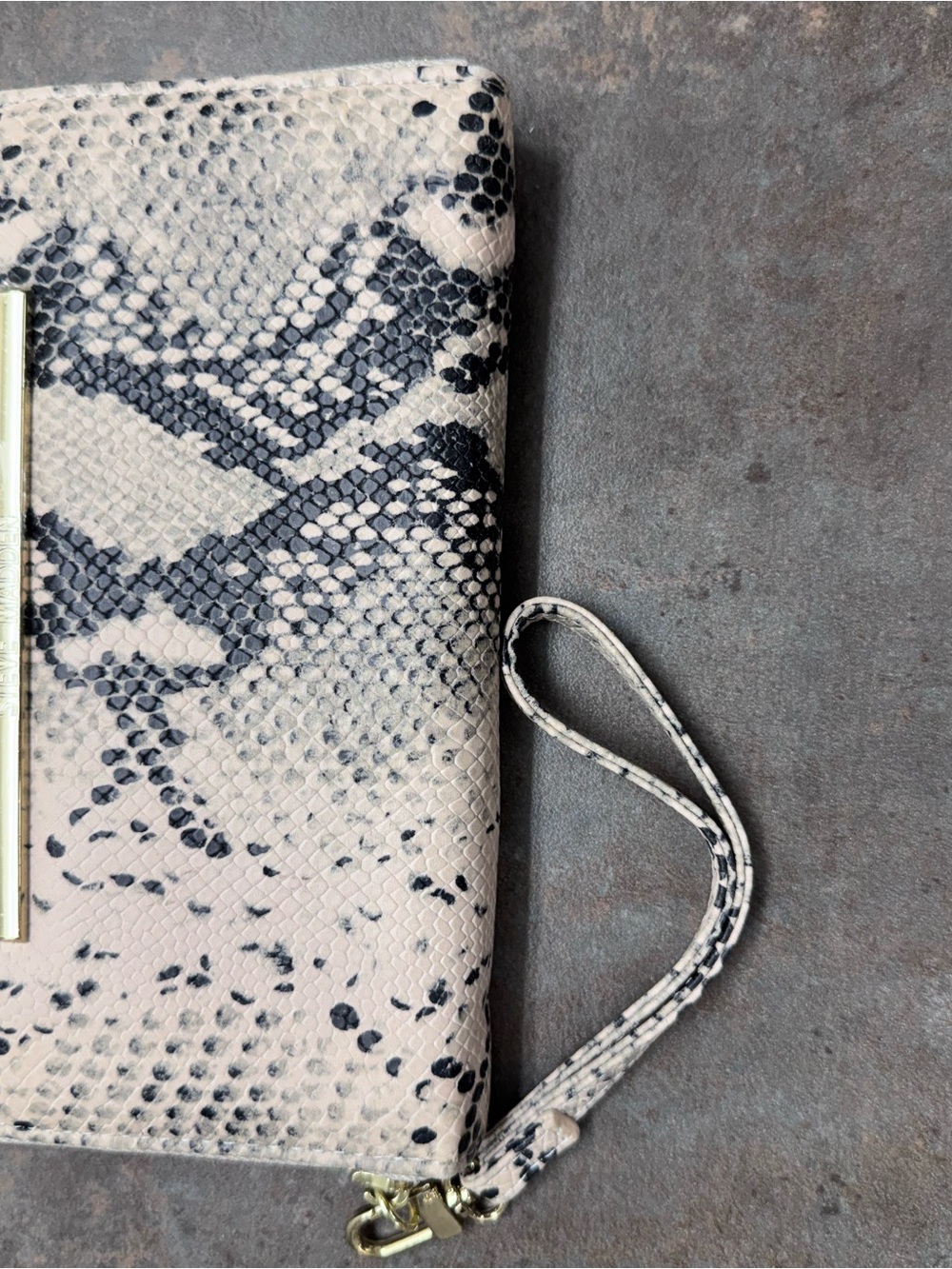 Steve Madden Snake-Print Wristlet Clutch in Cream and Black